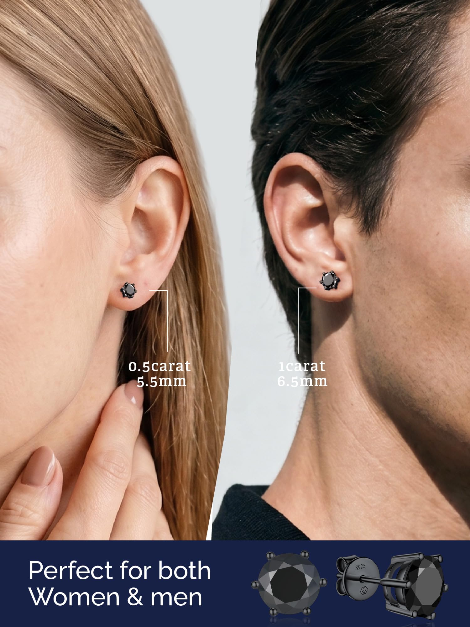 MomentWish Kolczyki Moissanite, 1-4 karatowe błyszczące kolczyki męskie srebro próby 925/18-karatowe złoto symulowane diament mężczyźni kobiety kolczyki punktowe światło hipoalergiczne prezent na