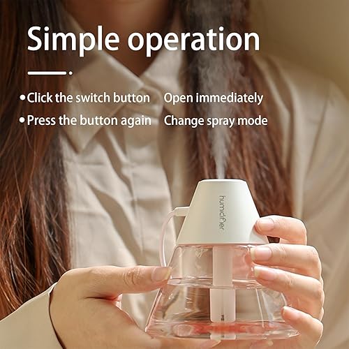 Miniatura 7 de INVODA Mini humidificadores, 8.8 fl oz USB Personal Cool Mist Humidificador lindo volcanes de escritorio humidificador de aire silencioso Luz