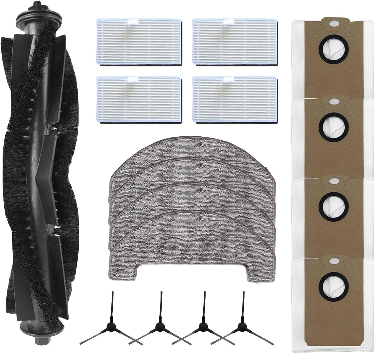 MS1 MAX Replacement Parts for MONSGA MS1 MAX Robotic Vacuum Cleaner 17pcs Accessories kit,1 Roller Brush, 4 dust Bags, 4 mop Cloths, 4 dust Bags, and 4 Side Brushes