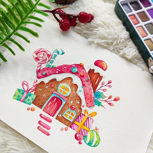 Miniatura 6 de Artecho Juego de pintura de acuarela de 50 colores, juego de acuarela de viaje con papeles de acuarela y pinceles, ideal para aficionados