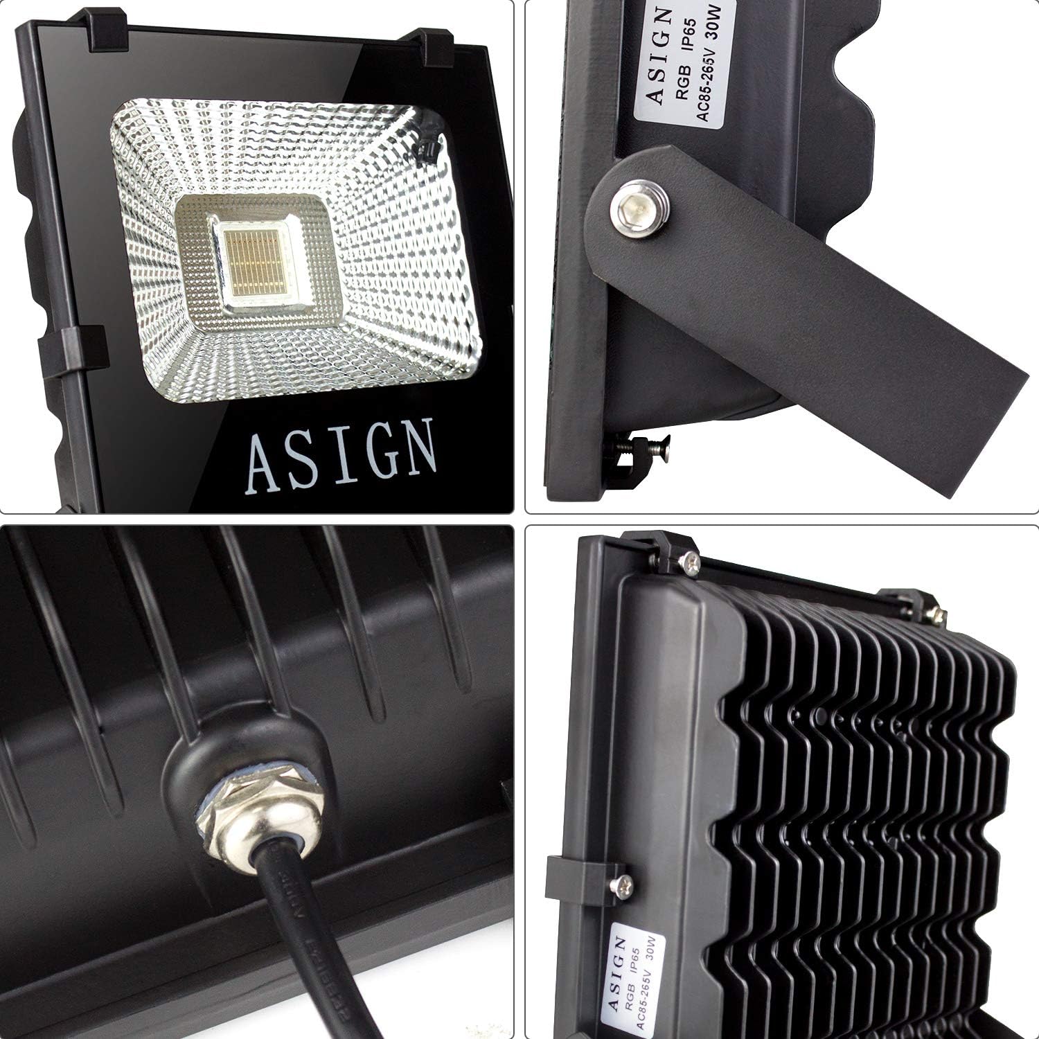 ASIGN 30W RGB LED Flood Lights, Indoor Outdoor Decoration Light Waterproof Color Changing LED Security Light with Remote Control, Dimmable Wall Washer Lights with US 3-Plug