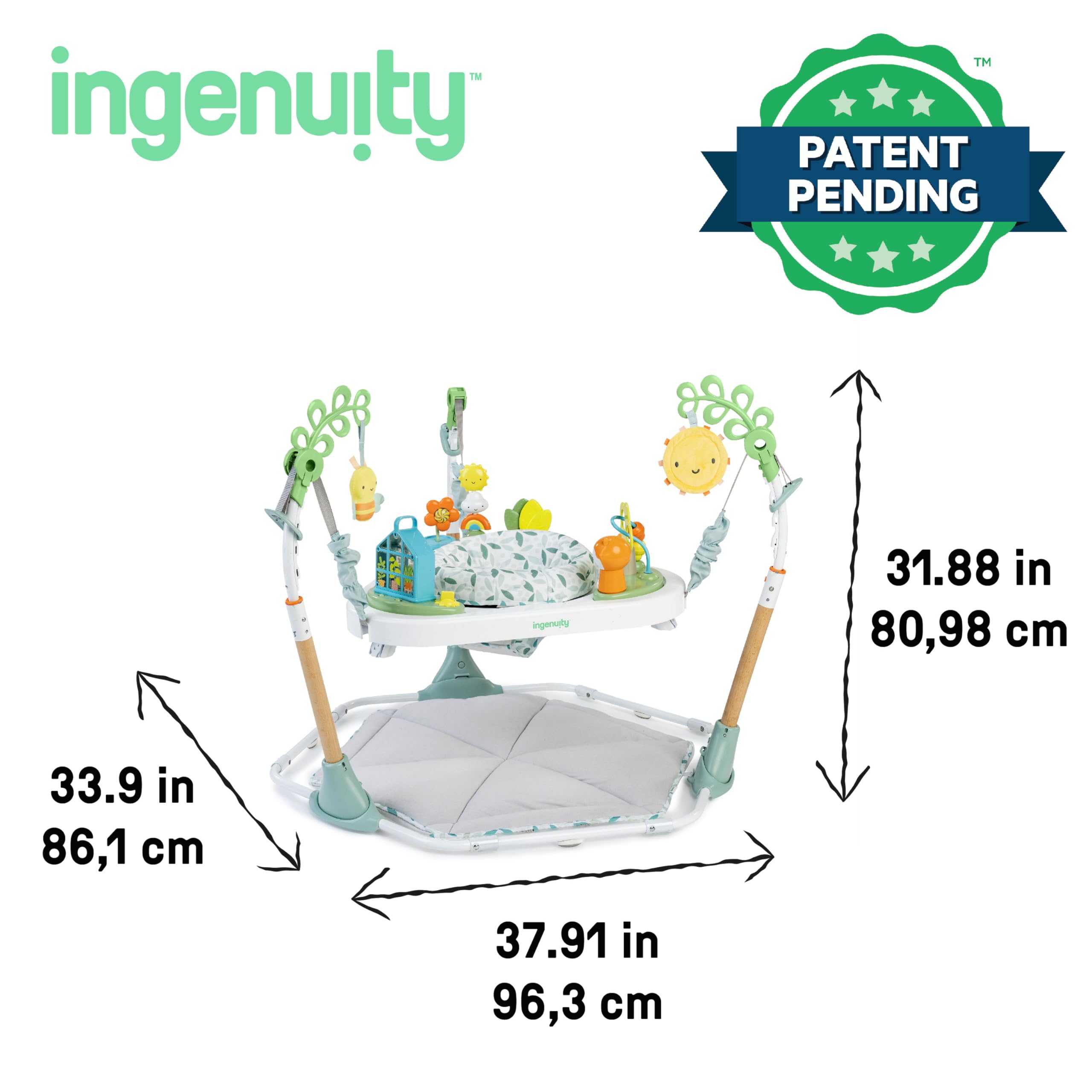 Ingenuity 6-in-1 Baby-Spielcenter Multifunktionales Aktivitäts-Jumperoo Spielgym Spielhaus Spieltisch Natur-Thema 0-24 Monate