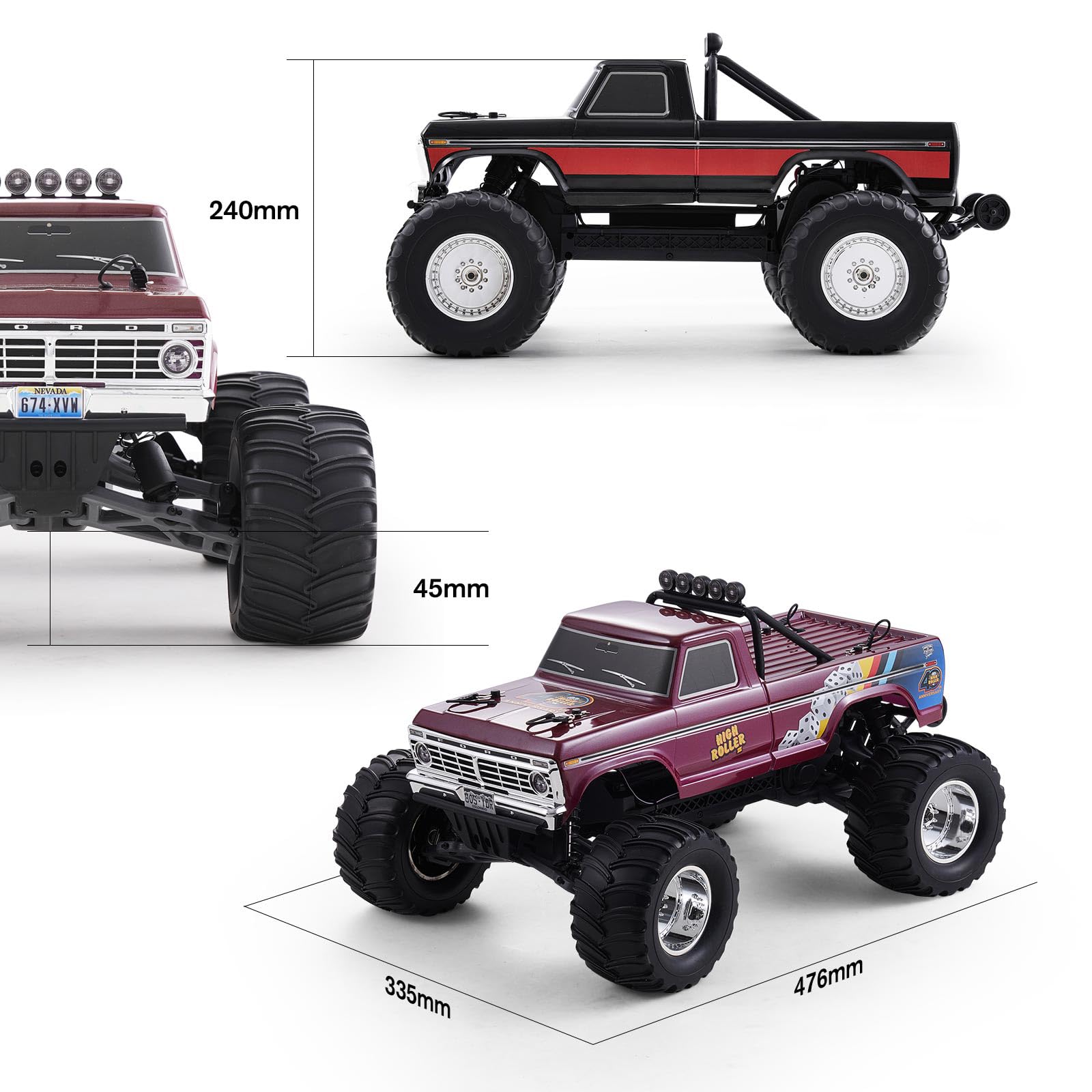 FMS 1/10 Ford F-100 RC Monster Truck, RC Crawler RTR 2WD Camión todoterreno con barra de ruedas, motor de alto par, coche de control remoto de grado hobby para adultos, negro