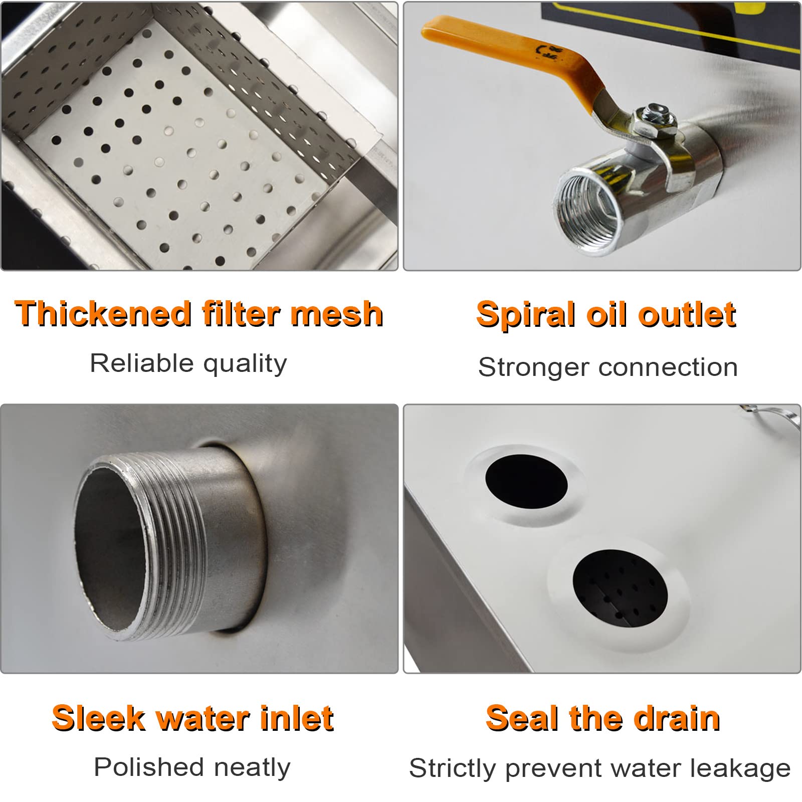 Separatore di Grassi in Acciaio Inox, Filtro antigrasso per rifiuti Commerciali con 2 ingressi, separatore di Olio e Acqua per cucine di ristoranti, Hotel e Buffet,B-50 * 30 * 30