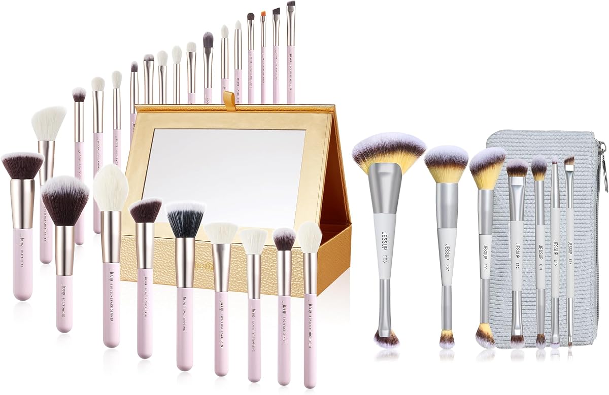 Jessup Makeup Brushes Set Professional Blushing Bride T295 Bundled with Makeup Brushes Set 7pcs Dual Ended with Bag Quiet Gray T520