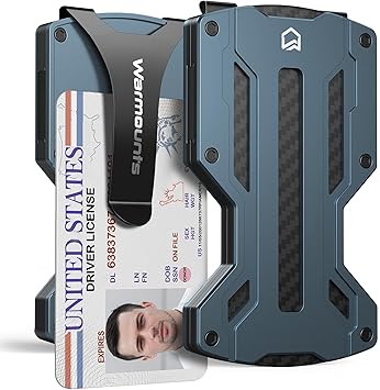 WARMOUNTS Men's Metal Wallet with Money Clip, RFID Blocking, Holds Up to 20 Cards, Money Clip Tactical Wallet, Slim Carbon Fiber Wallet for Men (Royal Blue)