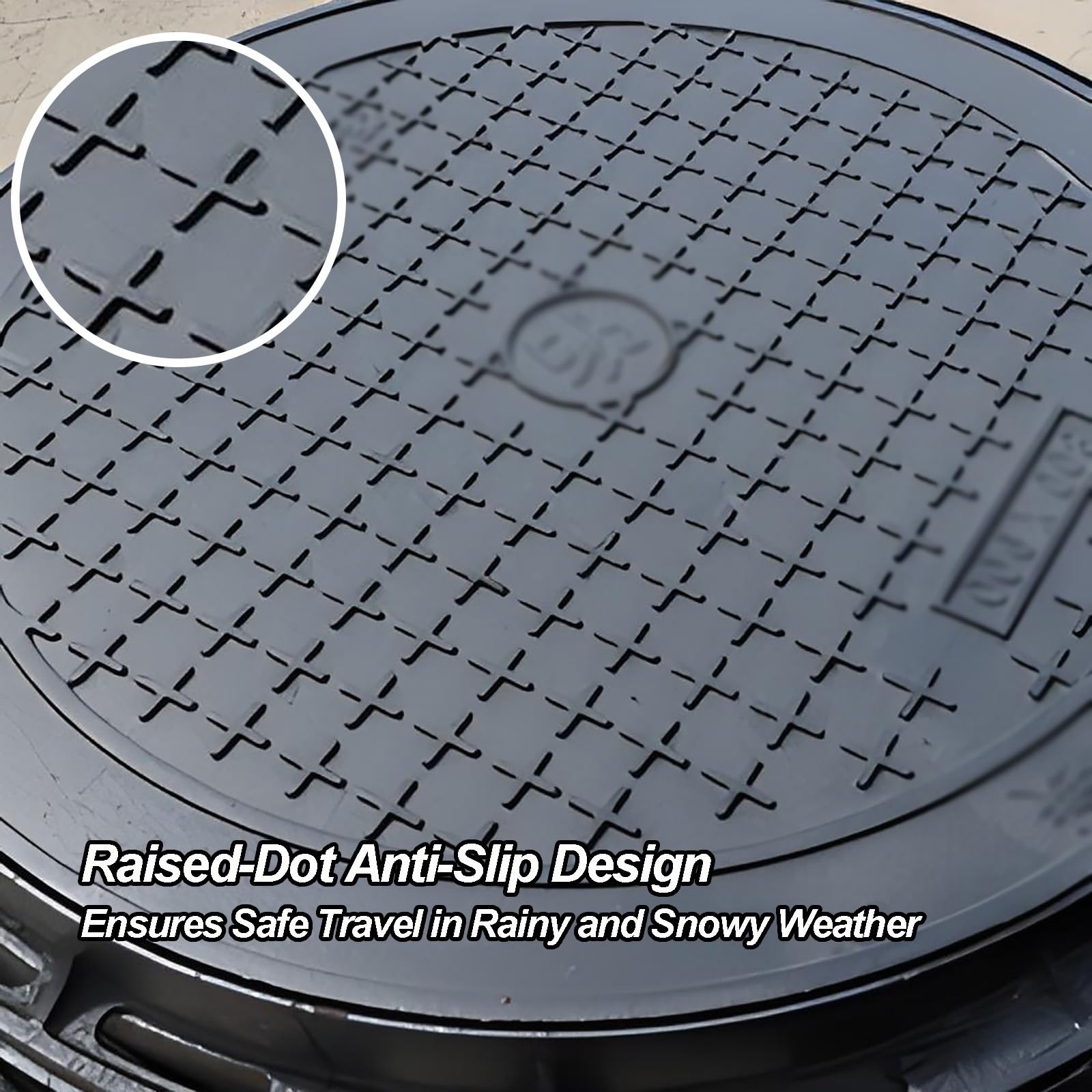 Tapa para Arqueta de Hierro Dúctil y Marco Redondo para Drenaje Exteriorrejilla Desague Terraza Tapa de Inspección Metálica Resistente(60cm/24in)