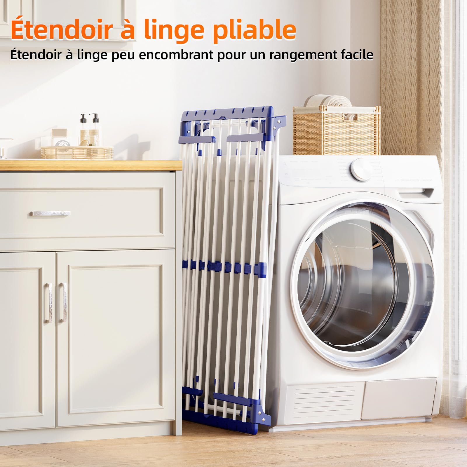 KINGBOARD Étendoir à linge pliable et extensible, étendoir à ailes 57 x 162 x 86 cm, séchoir à linge stable avec pieds antidérapants pour l'intérieur et l'extérieur, blanc