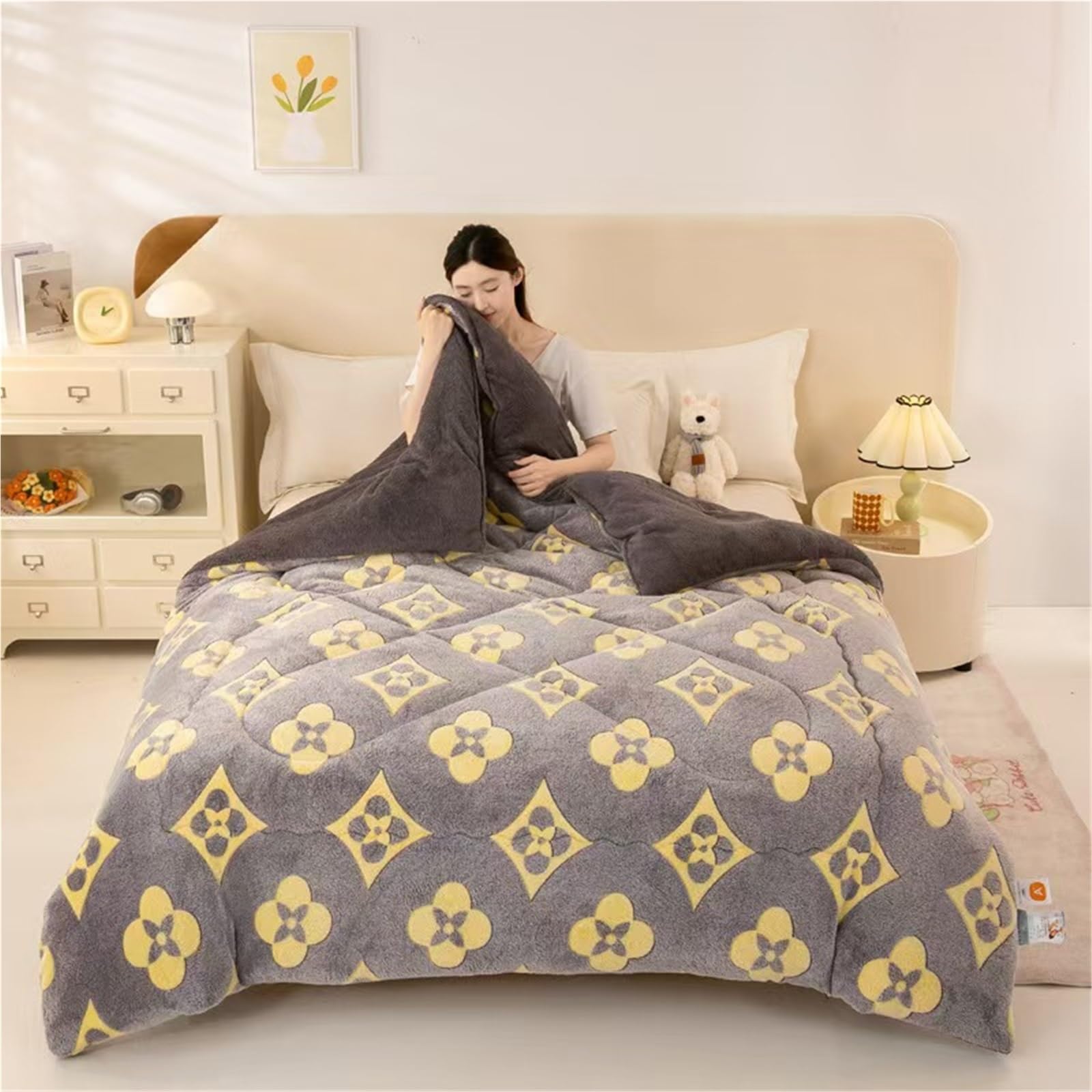 Super Soft Thickened Warm Lamb Quilt Winter Blanket, Breathable Fluffy Plush Double Sided Velvet Blanket for Cold Weather(Color18,150x200cm(3.5KG))