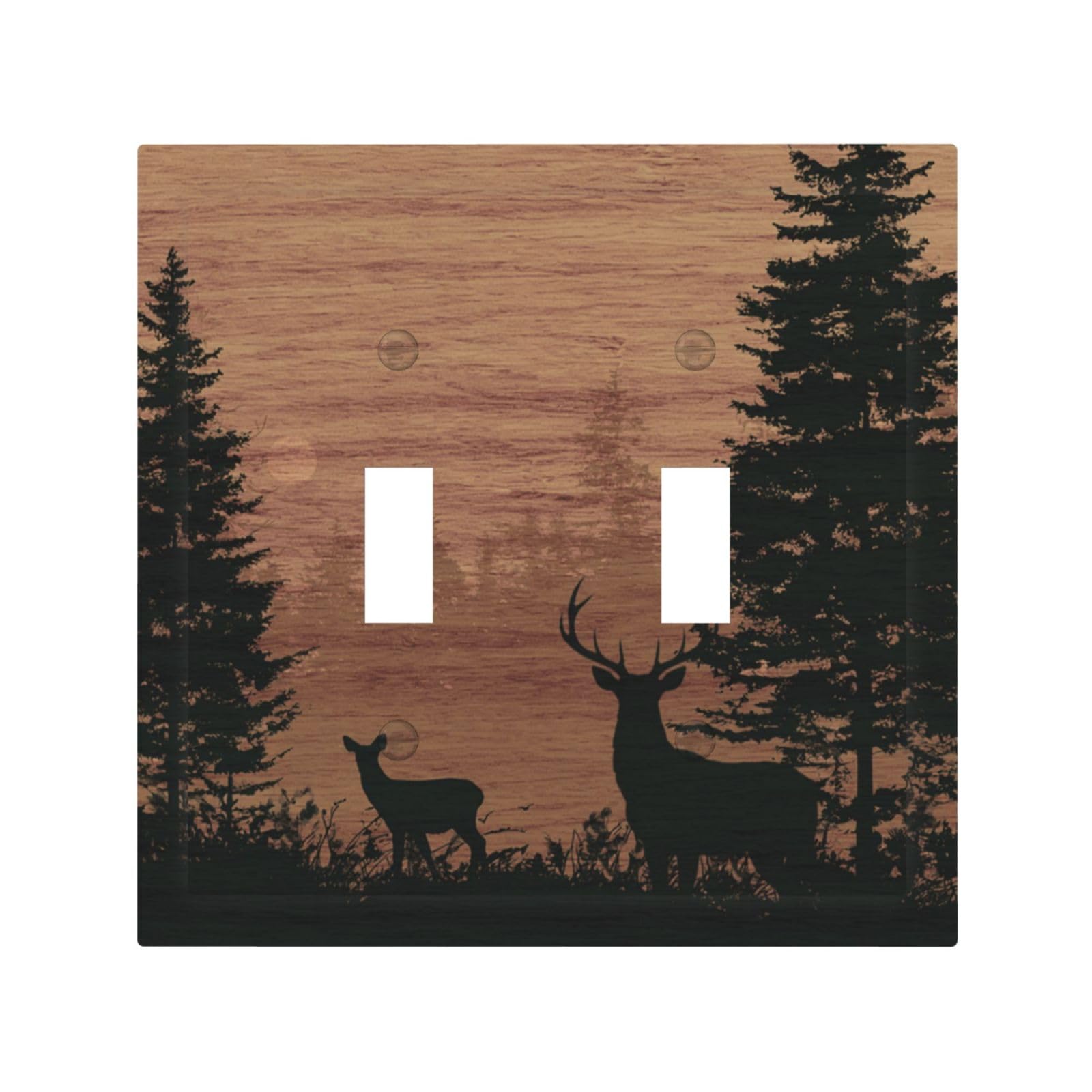 DWBGUO Decorative Light Switch Cover Plate Rustic Wood Grain Forest Deer 2 Gang Outlet Covers Double Toggle Wall Plates for Electrical Outlets Switch Plate Covers Faceplate for Lodge Farmhouse Decor