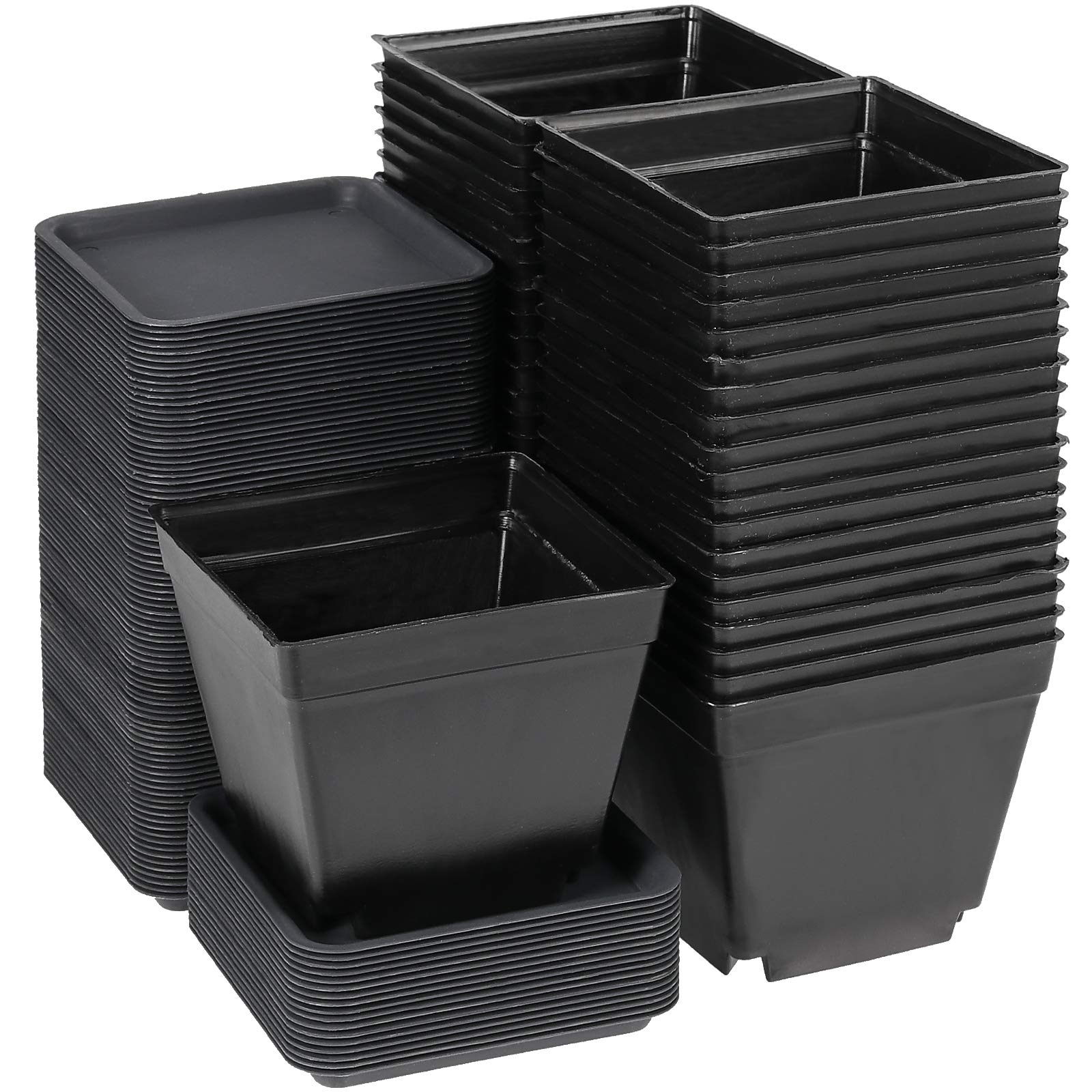 Pots carrés pour pépinière de 10,2 cm en plastique épais avec plateaux de culture x80