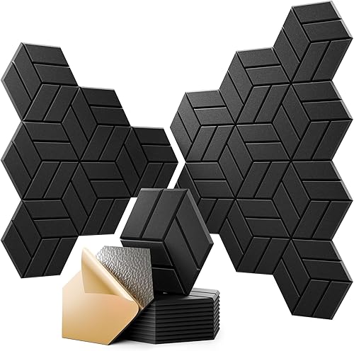 Miniatura 1 de 12 paneles acústicos autoadhesivos, paneles de espuma a prueba de sonido de 12 x 10 x 0.4 pulgadas para paredes, paneles de pared hexagonales