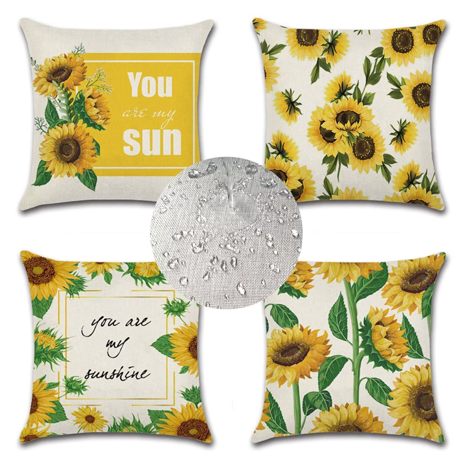 Coussin de jardin extérieur imperméable 45x45 jaune tournesol pour canapé de terrasse éco