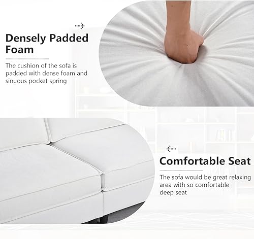 Miniatura 4 de Hommoo Sofá modular convertible en forma de L con otomana, 3 asientos de 107 pulgadas, moderno sofá seccional de mediados de siglo para sala de