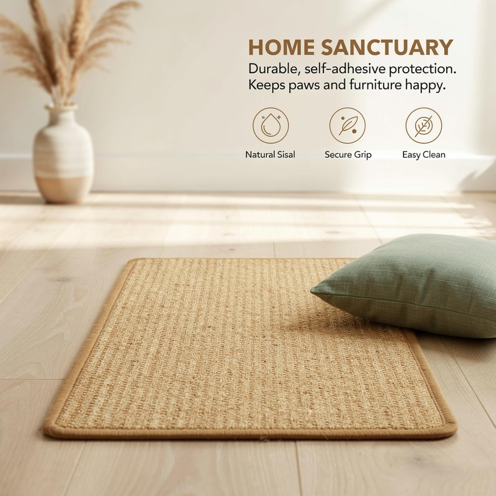 Tapis griffoir pour Chat en sisal Naturel, 90 x 50 cm, épaisseur 0,5 cm, Autocollant, sans Perte de Fibres, avec Bandes autoagrippantes, protège Les Meubles, pour Chats d’intérieur