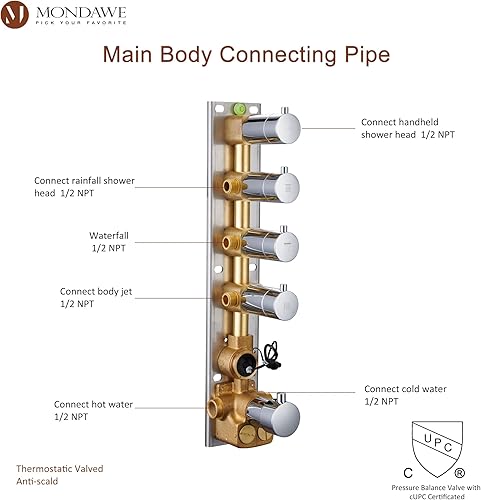 Miniatura 7 de Sistema de ducha de lluvia de 22 pulgadas con pantalla digital de temperatura LED, sistema de ducha montado en la pared con chorros corporales,