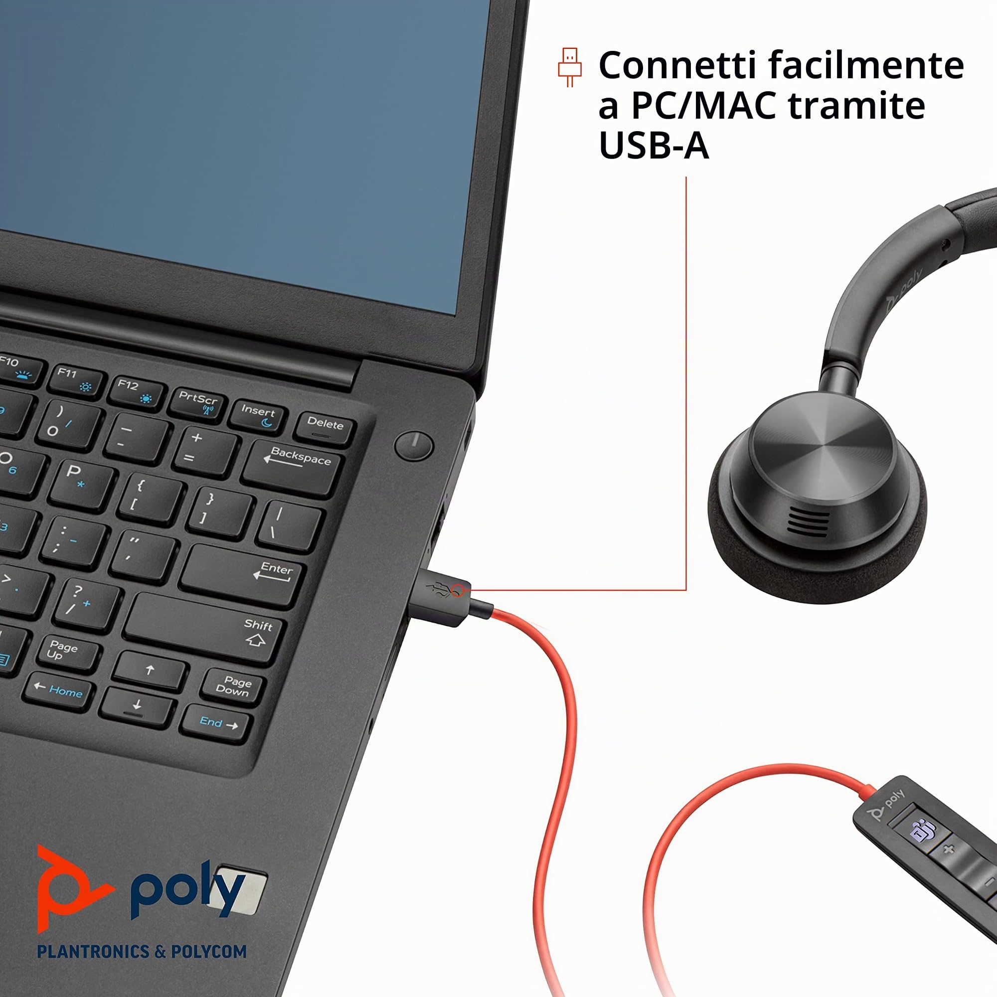 Poly Blackwire 3320 USB-A MS cuffia binaurale, BW3320-M USB-A