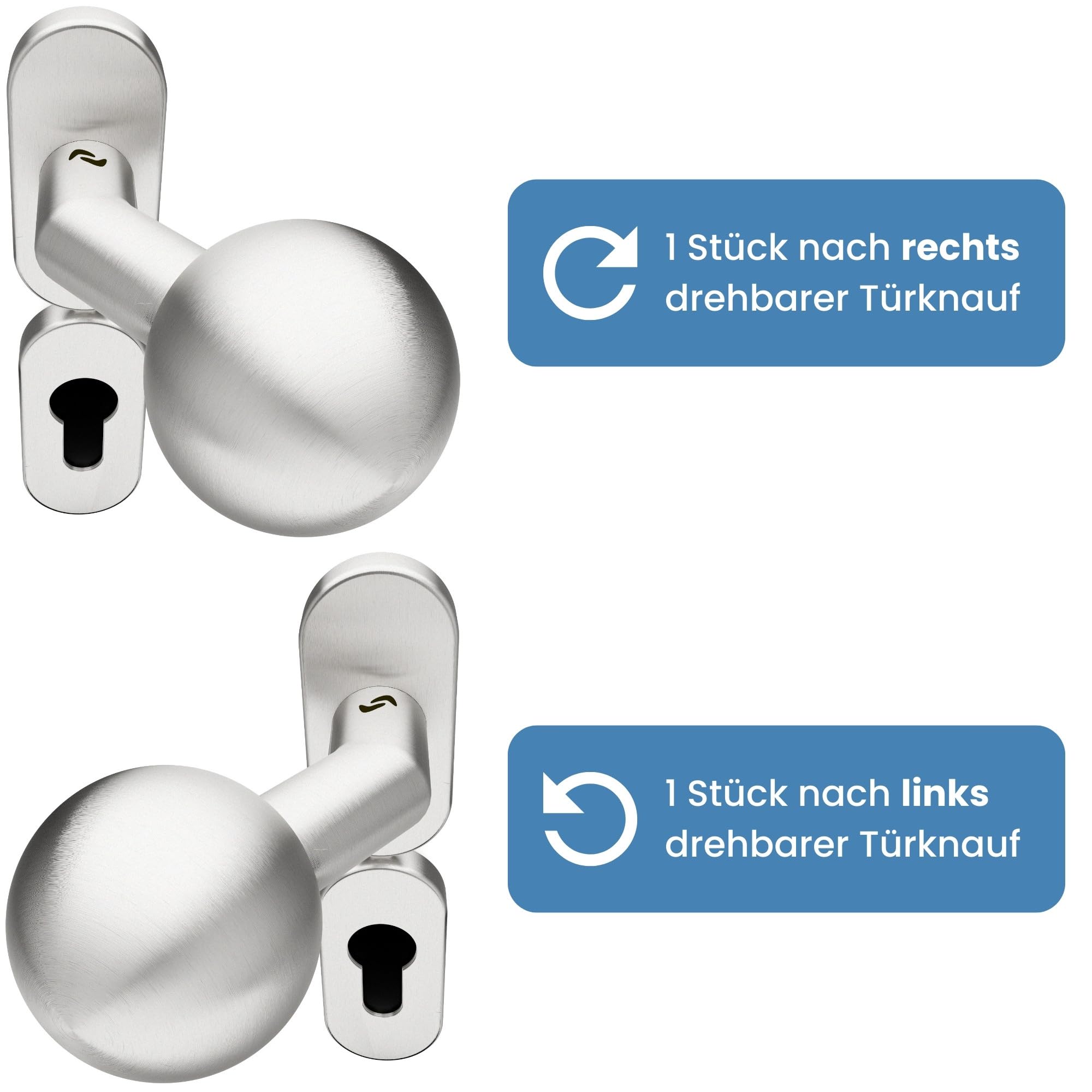 Sempro 2 drehbare Kugelknäufe auf 70x32mm oval Rosette aus Rostfreier Edelstahl für Gartentore, flexibler Schraubenabstand von 45 bis 50mm