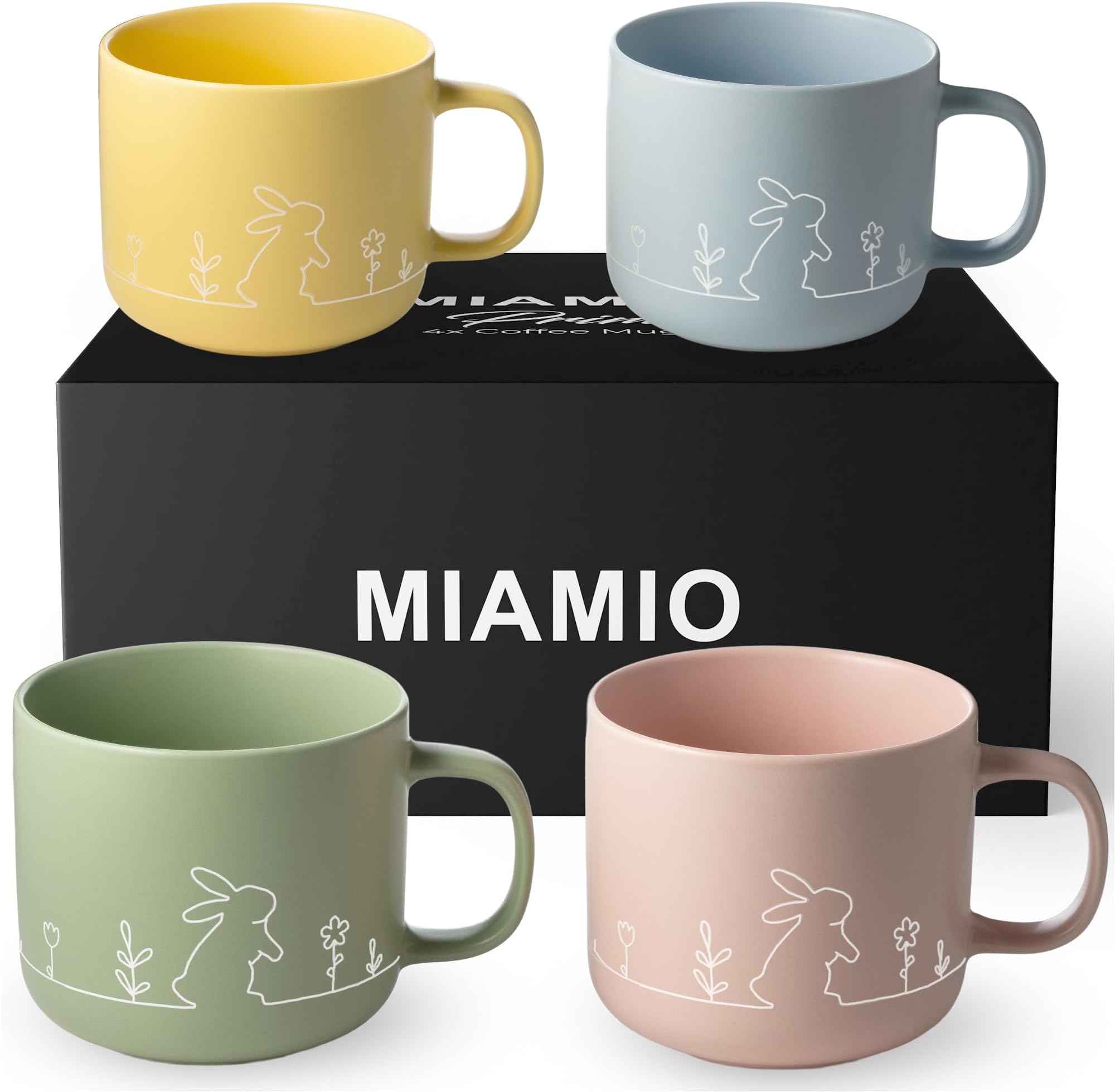 Spring Cup Set / 4 × 15 oz Ceramic Coffee Cups in Pastel Colours/Large Coffee and Tea Cups in a Modern Design – Gift for Easter and Spring– Prim Collection (Pastel)