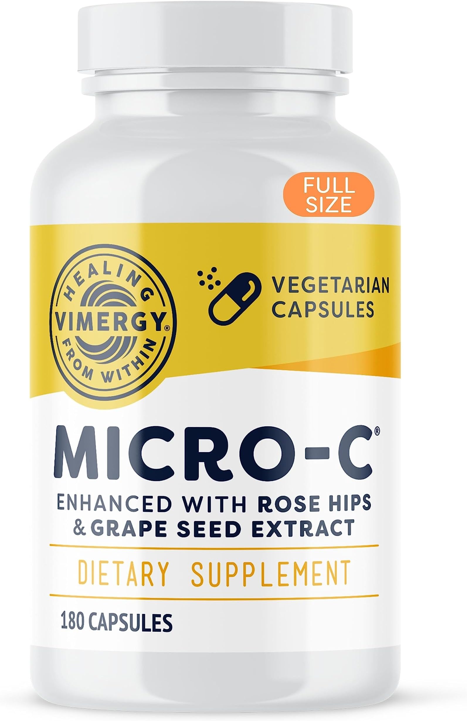 Micro-C® Vitamin C Capsules – 500mg per Capsule, Supports Immune Health*, Promotes Collagen Production, Supports Healthy Bones*, Kosher, Vegan & Gluten-Free, Regular Size 180 Capsules