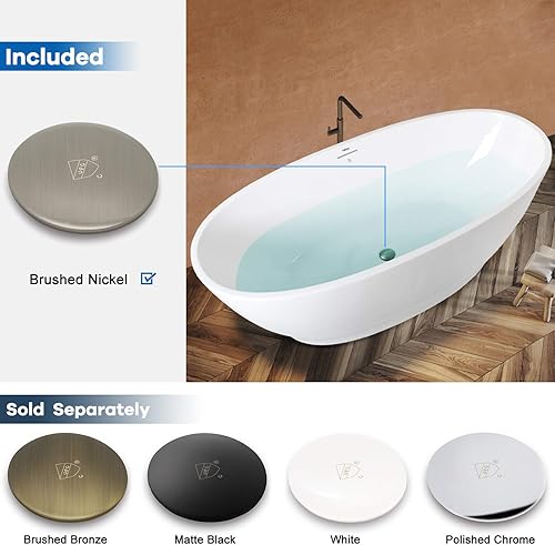 Miniatura 2 de Koh Samui - Bañera recta de acrílico de 65 pulgadas con drenaje de níquel cepillado, desbordamiento ranurado integrado