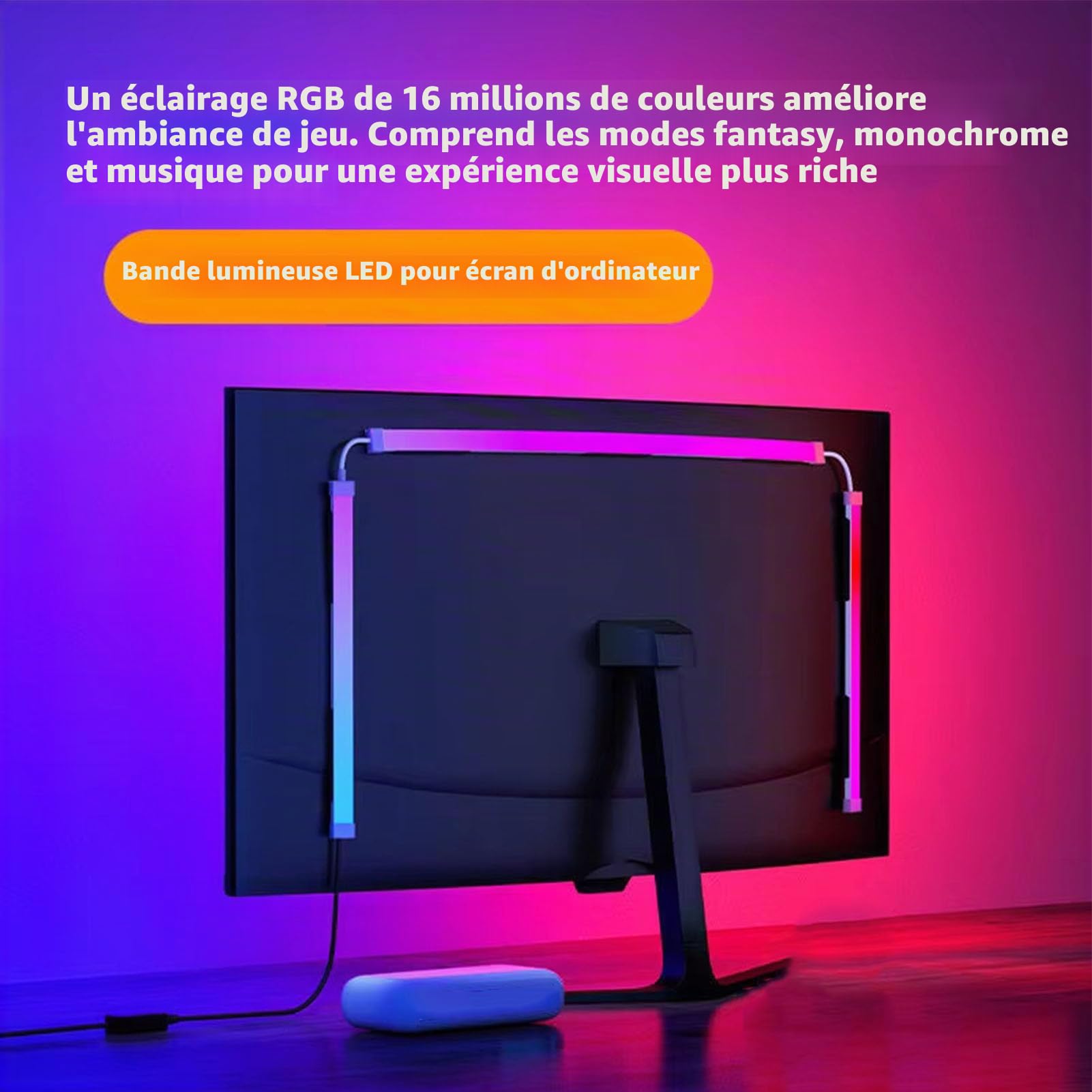 Garsent Bande Lumineuse LED pour écran D'ordinateur, Rétroéclairage de Synchronisation D'écran PC RVB pour écran de Bureau 32 Pouces, Reconnaissance des Couleurs D'écran Multi-Mode,