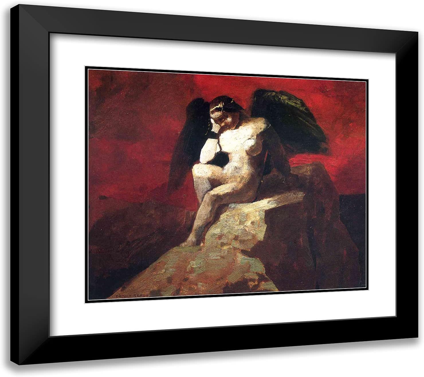 ArtDirect Redon, Odilon 23x20 Black Ornate Framed Art Print with Double Matting Titled: Angel in Chains