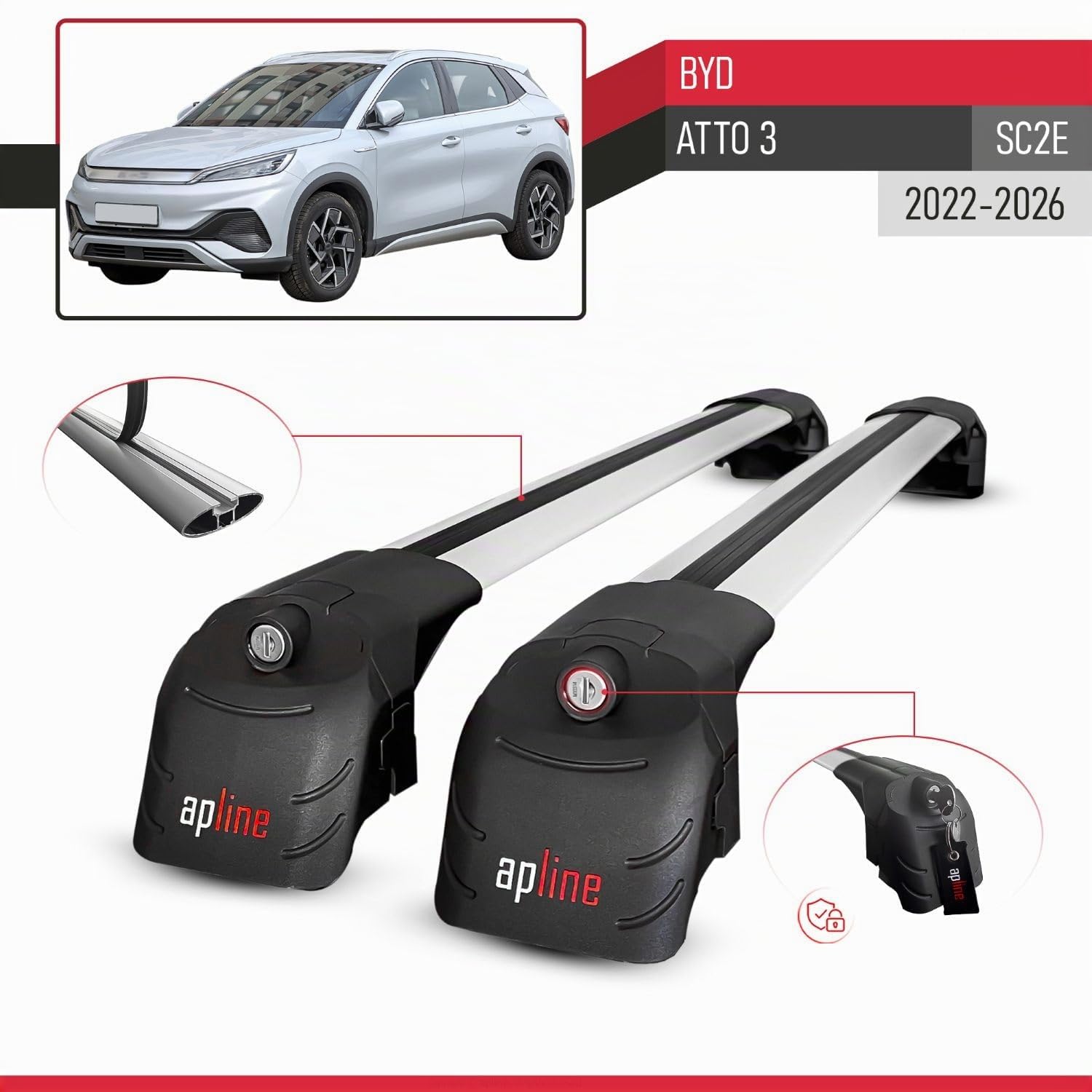RE&AR Tuning Compatible avec BYD Atto 3 2022-2025 ACE-2 Barres de Toit Railing Porte-Bagages de Voiture Gris Aluminium 2 Barres