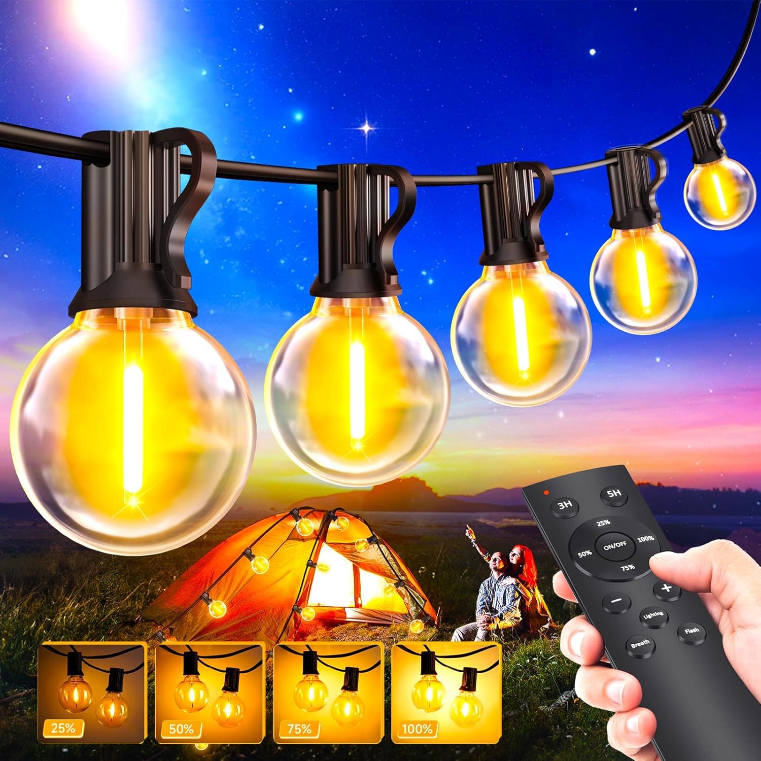 LED Lichterkette Außen Strom Fernbedienung - 19.9m Glühbirnen Outdoor Lichterketten Aussen Wetterfest Dimmbar Warmweiß Retro Lights Birnen für Party Terrasse Biergarten Pavillon Balkon Garten