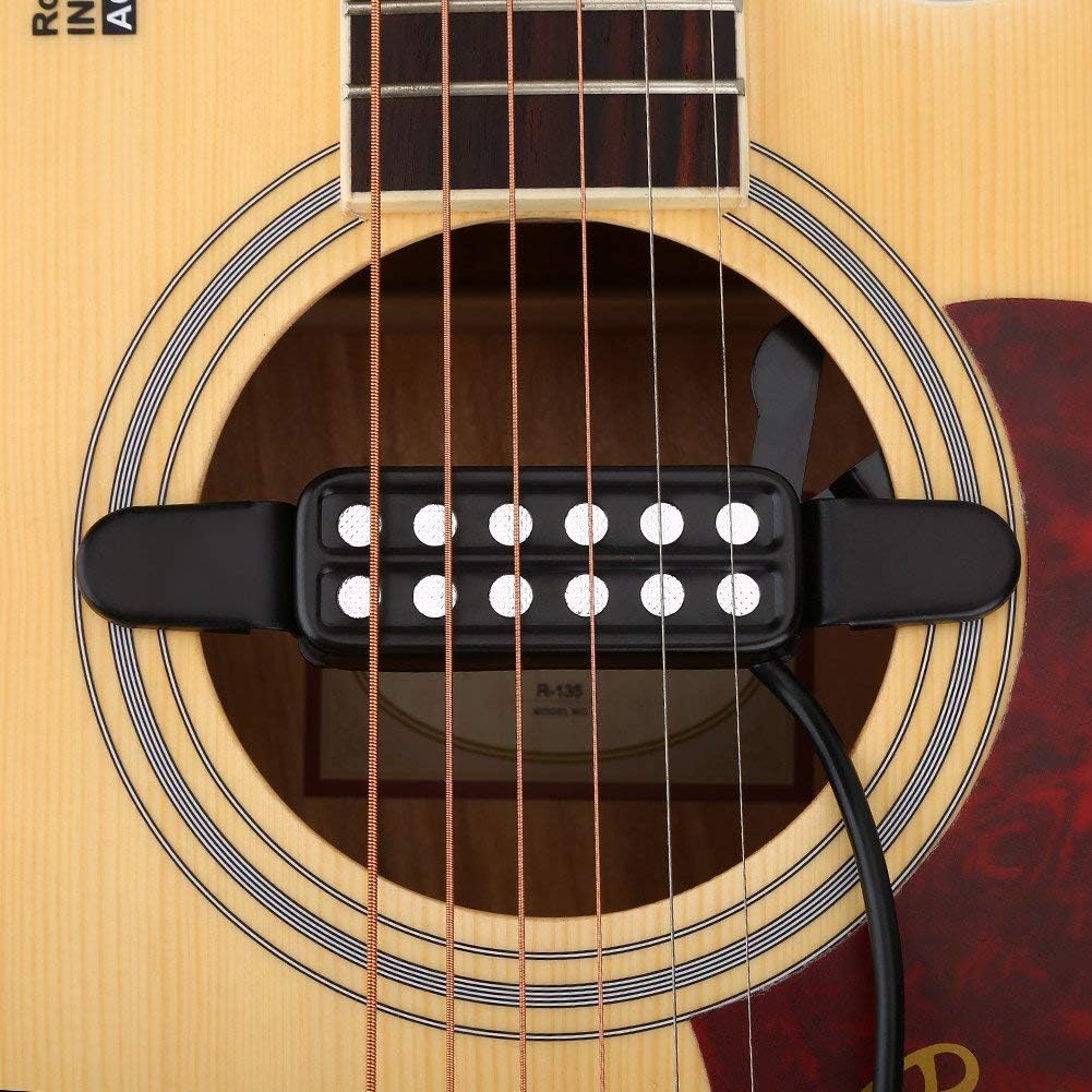 Alomejor Micro Guitare Acoustique,amplifie Son Clair Naturel avec 12 Trous sonores,transducteur Capture magnétique pour Musiciens débutants Professionnels en Studio scène répétition