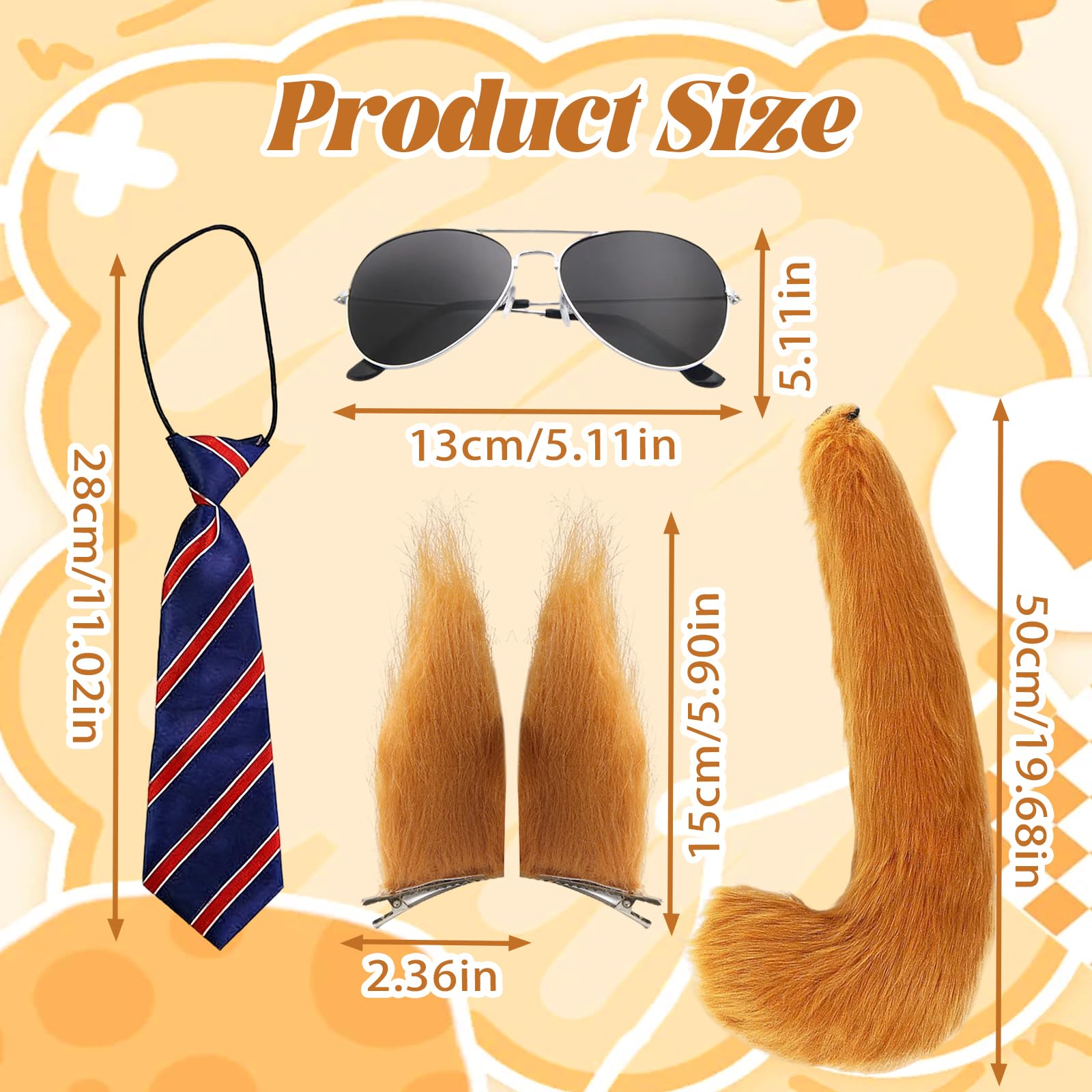 WanderGo 4 Pcs Fox Costume Included Fox Ears and Tail Fox Sunglasses - Image 2