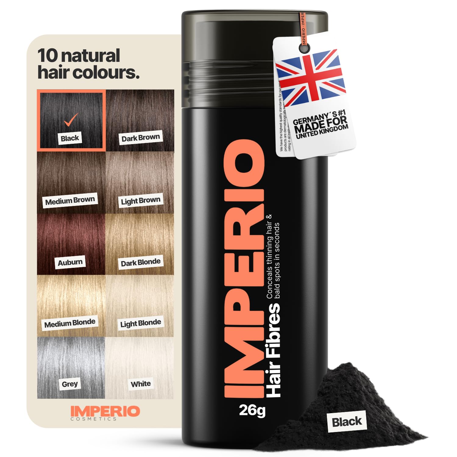 IMPERIO Hair Fibres for Thickening & Full Hair in Seconds. Shake-on hair filler for an Authentic Look. 100% Natural! Premium Salon Quality Hair Building Fibres