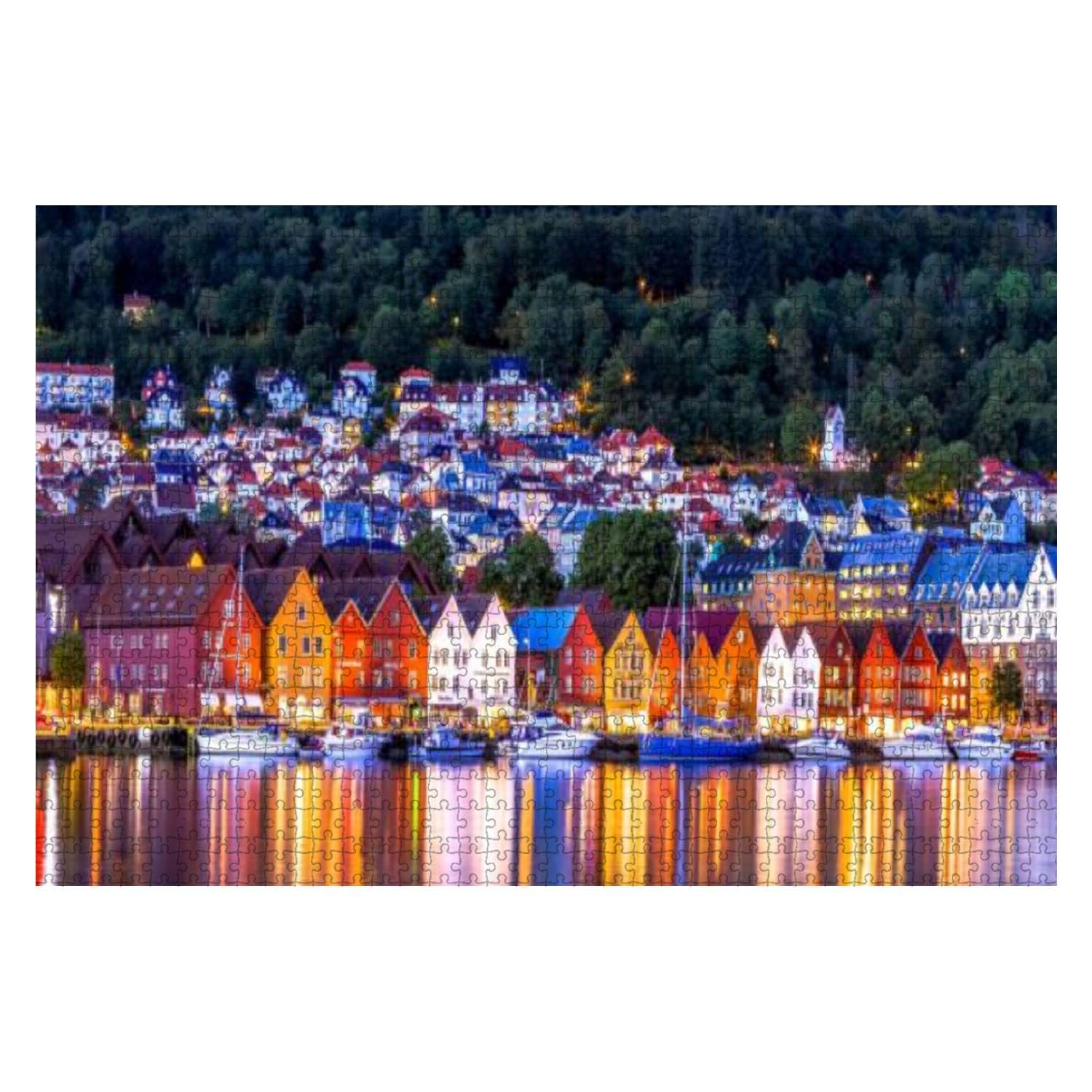The Famous Bryggen Bergen Norway Jigsaw Puzzle Game - Puzzle colorato grande opera d'arte per adulti adolescenti gioco di puzzle regalo 1000 pezzi