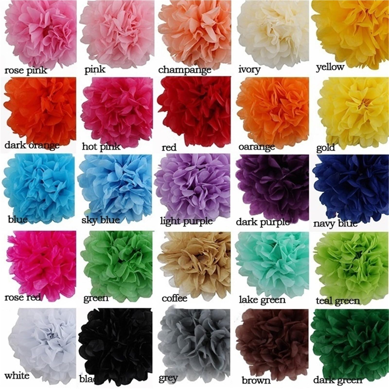 Pompones De Papel 5 Uds 10/20/30cm Pompones De Papel Tisú Fondo De Fiesta Pompones Flores Decoración De Boda(Coffee,30cm(12inch))