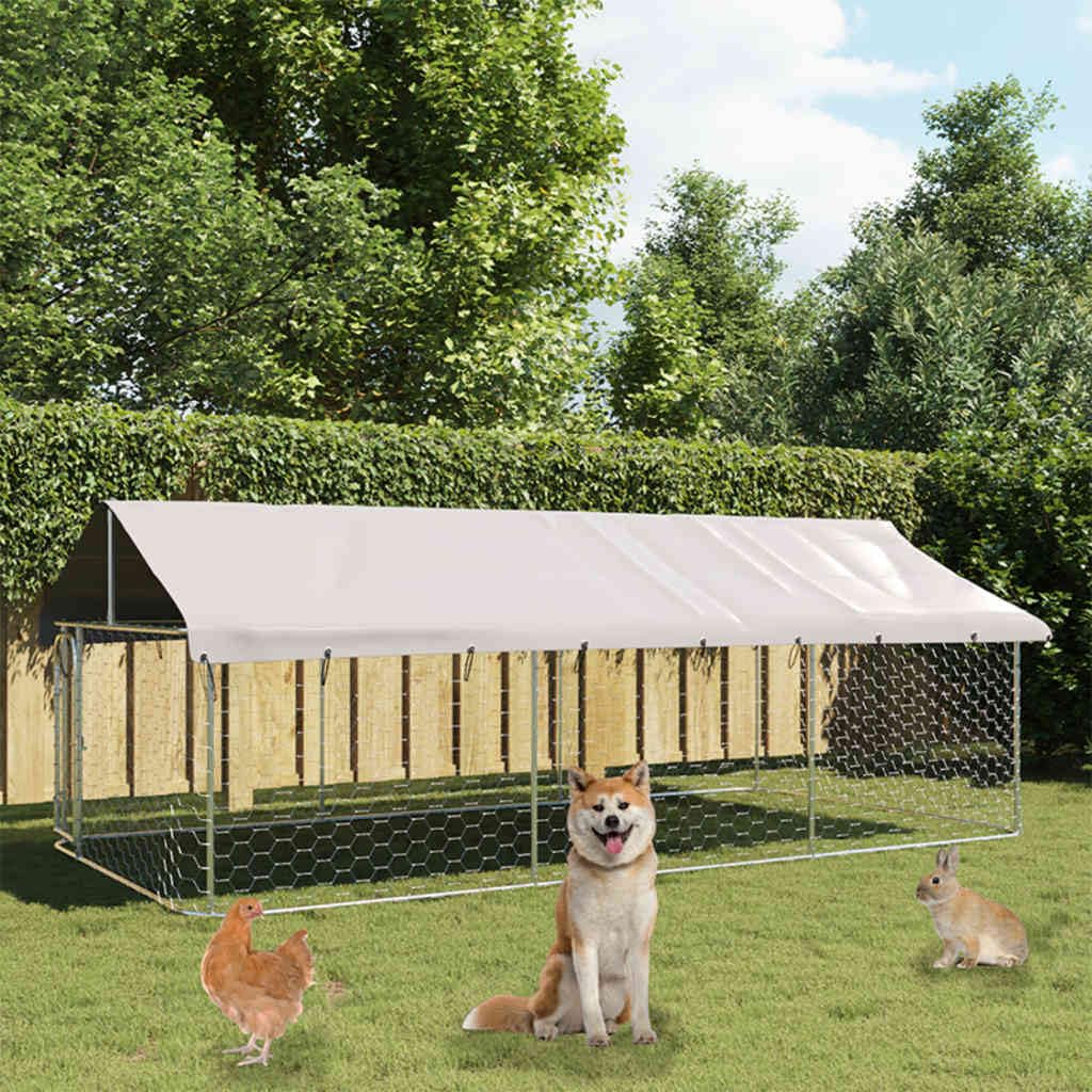 Perrera para perros al aire libre de acero galvanizado con techo de 400 x 200 x 150 cm, con cierre, jaula independiente para cachorros y perros, protección, seguridad, jardín, entrenamiento