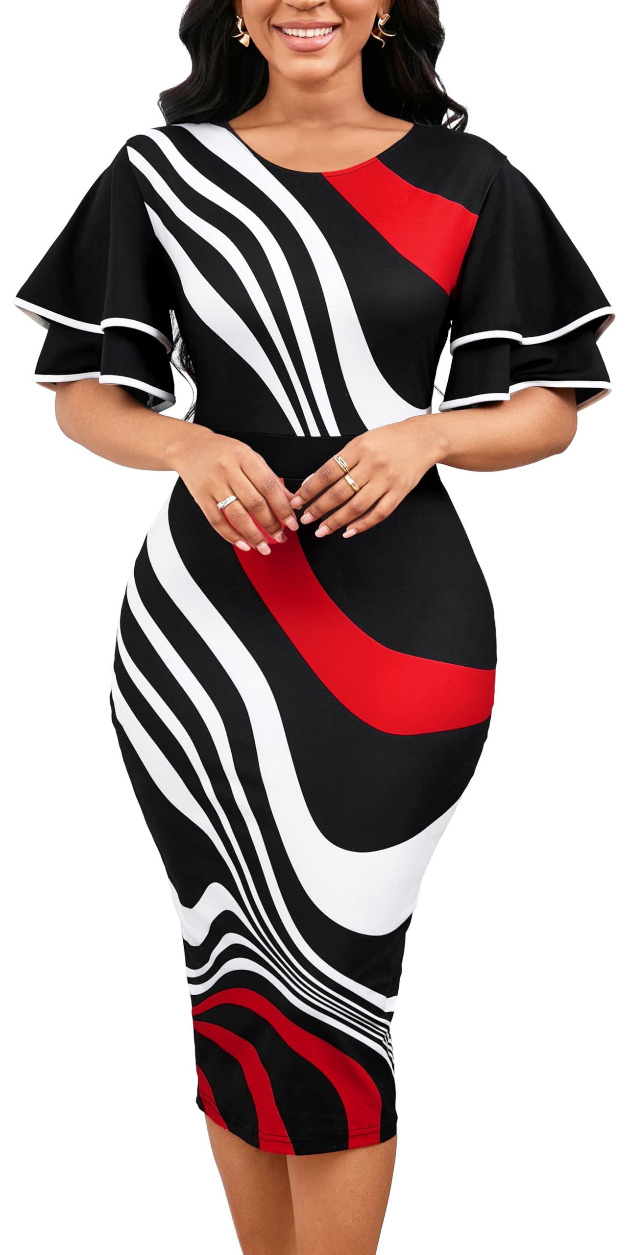 Women Sexy Dresses Bodycon Church 3 4 Sleeve African Print Pencil Party Office Dress Work with Split