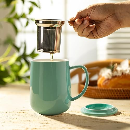 Miniatura 3 de Sweese - Taza de té de porcelana con infusor y tapa, 20 onzas
