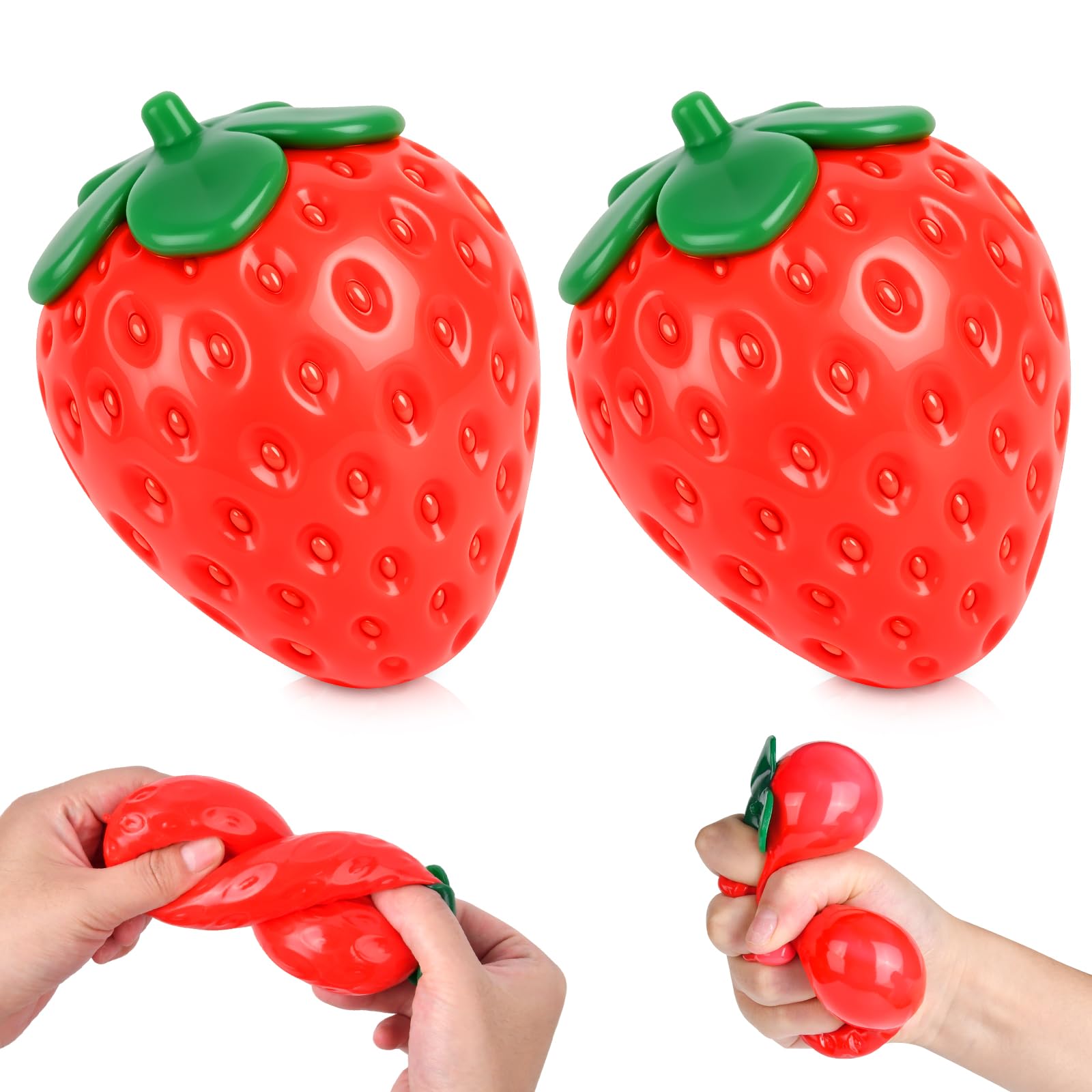 2PC Giant Strawberry Squishy, Jumbo Big Strawberry Stress Ball, Cute Squishy Strawberry Squeeze Sensory Fidget Stress Balls Anxiety Relief for Kids Adults, Gifts for Birthday Party — image 1