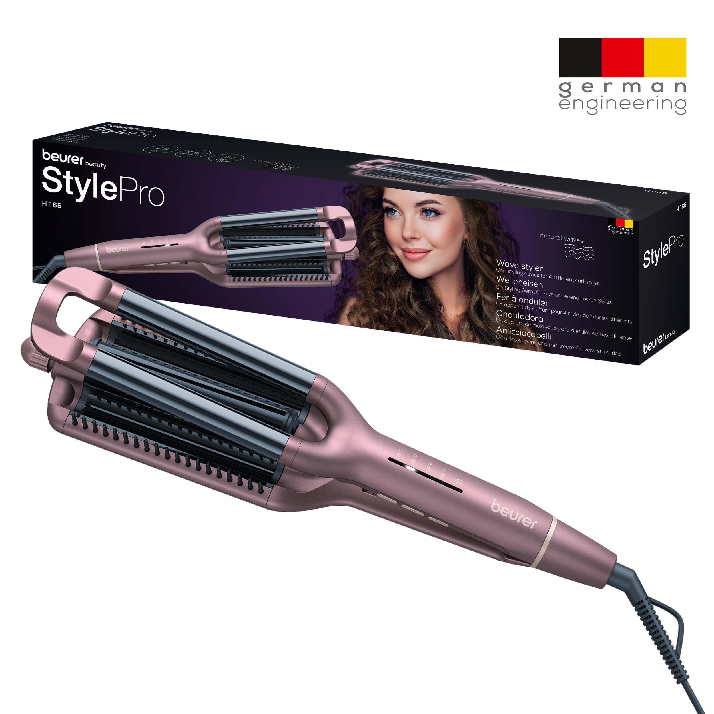 Beurer HT 65 fer à onduler, pour le coiffage de 4 styles d'ondulations différents, niveaux de température de 160-210°C pour chaque type de cheveux, revêtement céramique-kératine, arrêt automatique