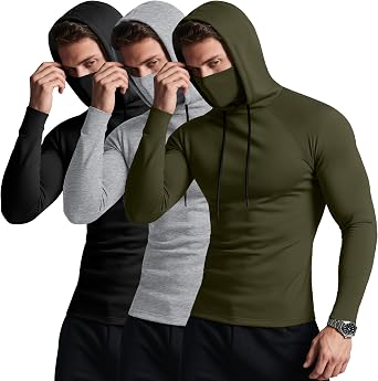 3 Pack Mens Workout Hoodies with Face Mask