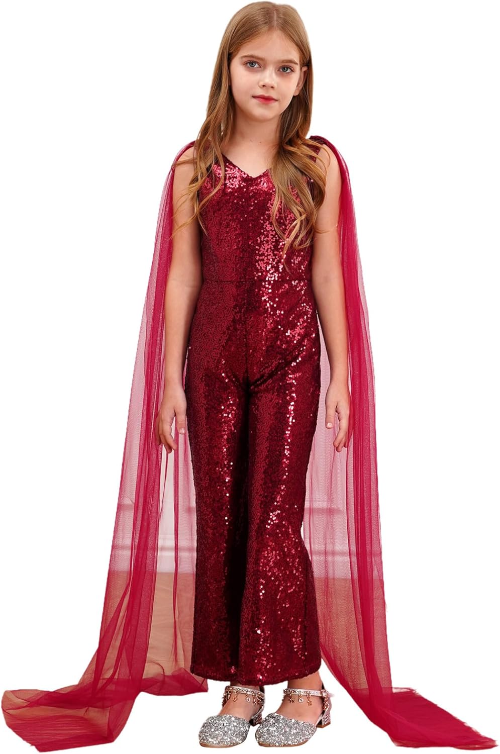 Amazon.com: Sywiyi Kids Girls Sparkly Sequins Romper Cape
