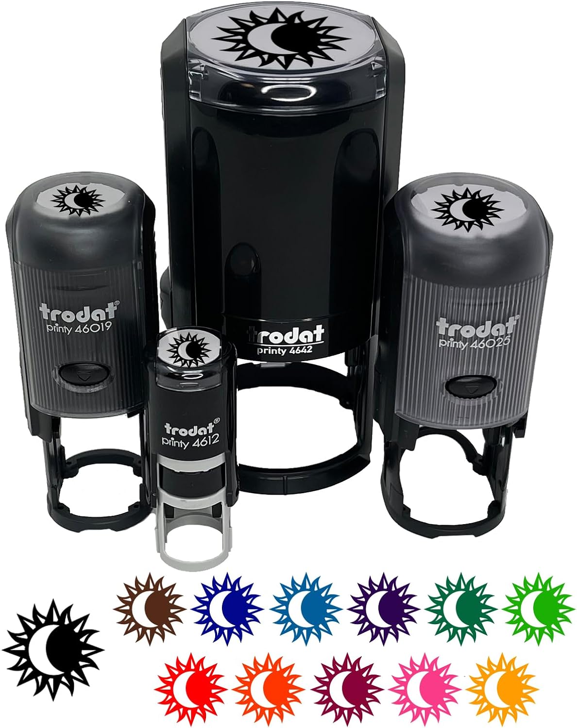 Solar Eclipse Sun Moon Self-Inking Rubber Stamp Ink Stamper for Stamping Crafting Planners - 1-1/2 Inch Large - Red Ink