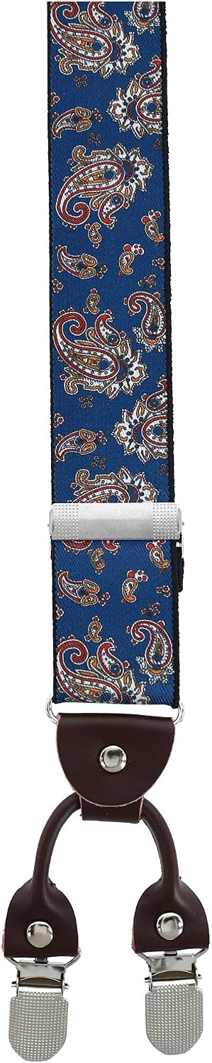 CTM Men's 1.375 Inch Wide Paisley Print Double Clip-End Suspenders