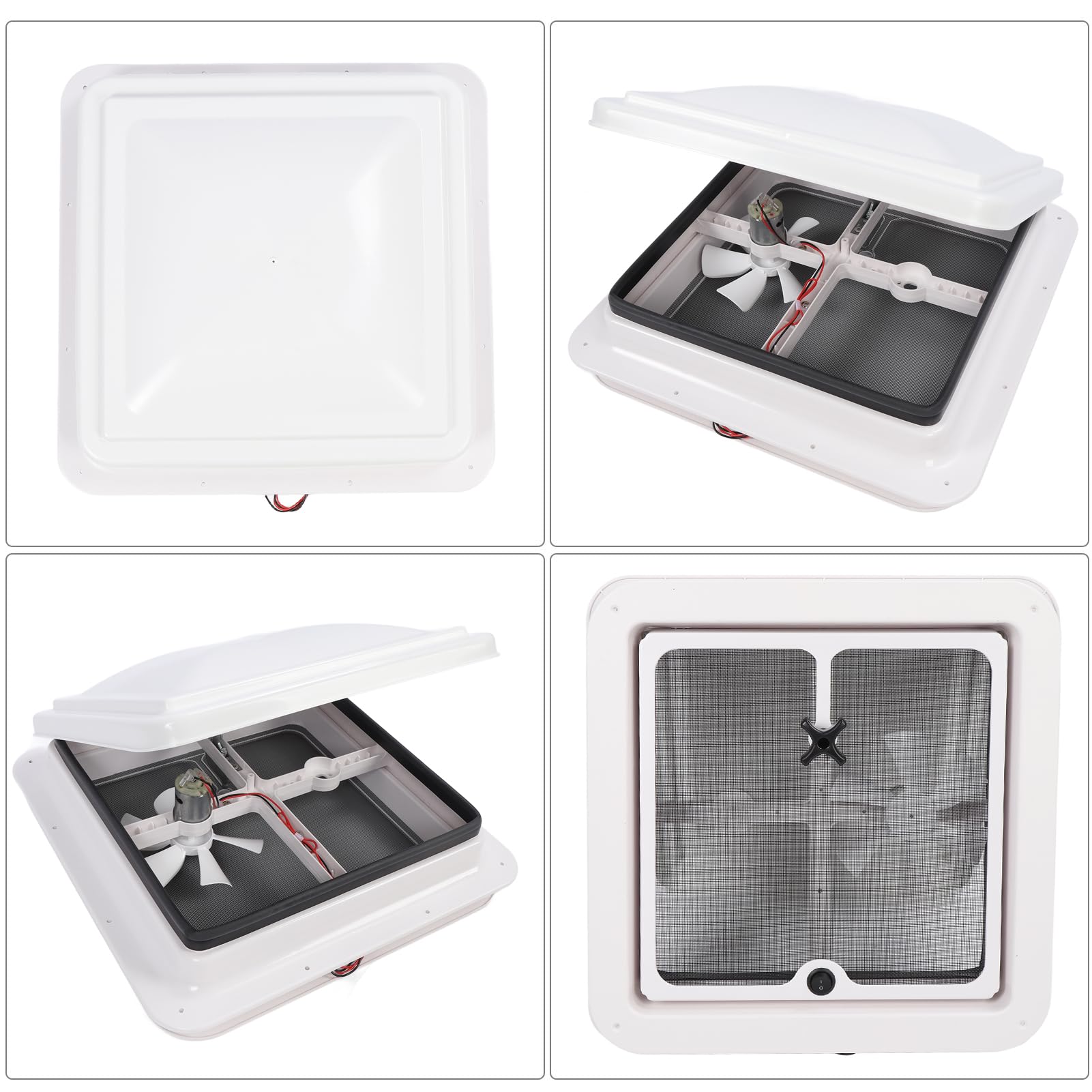 Luocute 340 X 340 Mm Wohnmobil-Dachlüfter, Weißer 12-V-Abluftventilator für Wohnmobilanhänger, ABS-Material, Wasserdicht, Einweg-Lüfter mit Maschensieb