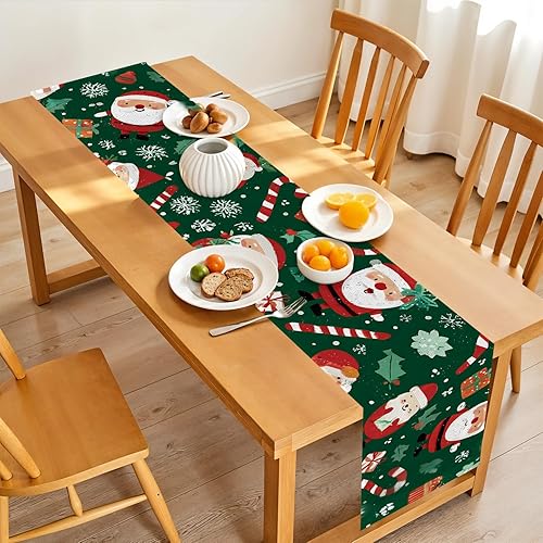 Miniatura 157 de Juego de manteles individuales y camino de mesa de muñeco de nieve y árbol de Navidad, 7 piezas (1 camino de mesa + 6 manteles individuales), diseño