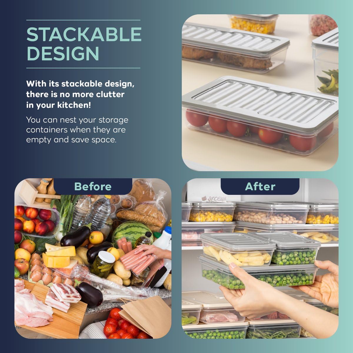 Fresh Box 20-teiliges Frischhaltedosen Set – 8x600 ml, 4x1170 ml, 4x1200 ml, 4x2400 ml – BPA-frei – Stapelbar & Platzsparend – Gefrierschrank Organizer & Kühlschrank Aufbewahrung