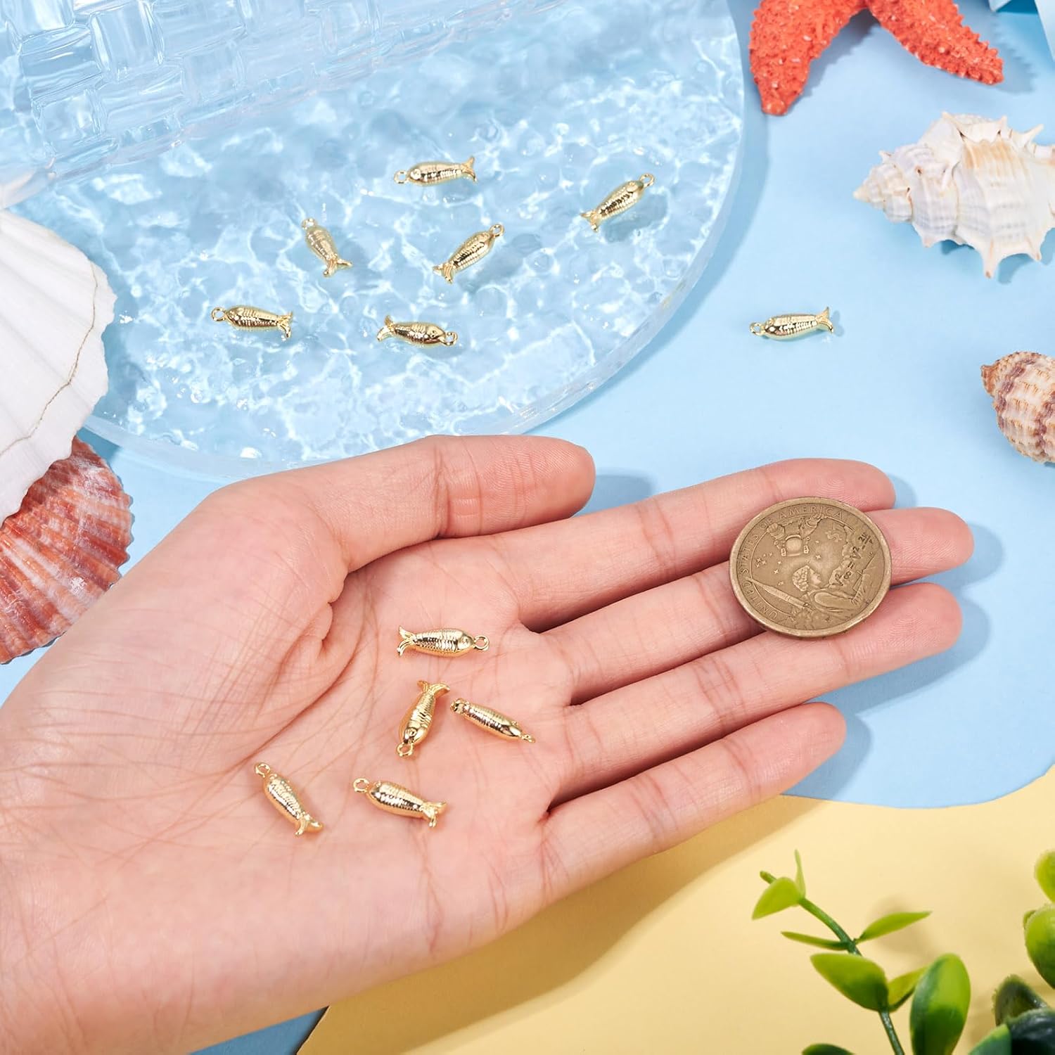 Pandahall 12Pcs Fish Charms 18K Real Gold Plated Brass 3D Cute Fish Ocean Pendants Metal Sea Animal Fish Dangle Charms for DIYCraft Necklace Earrings Keychains Jewelry Making - Image 7