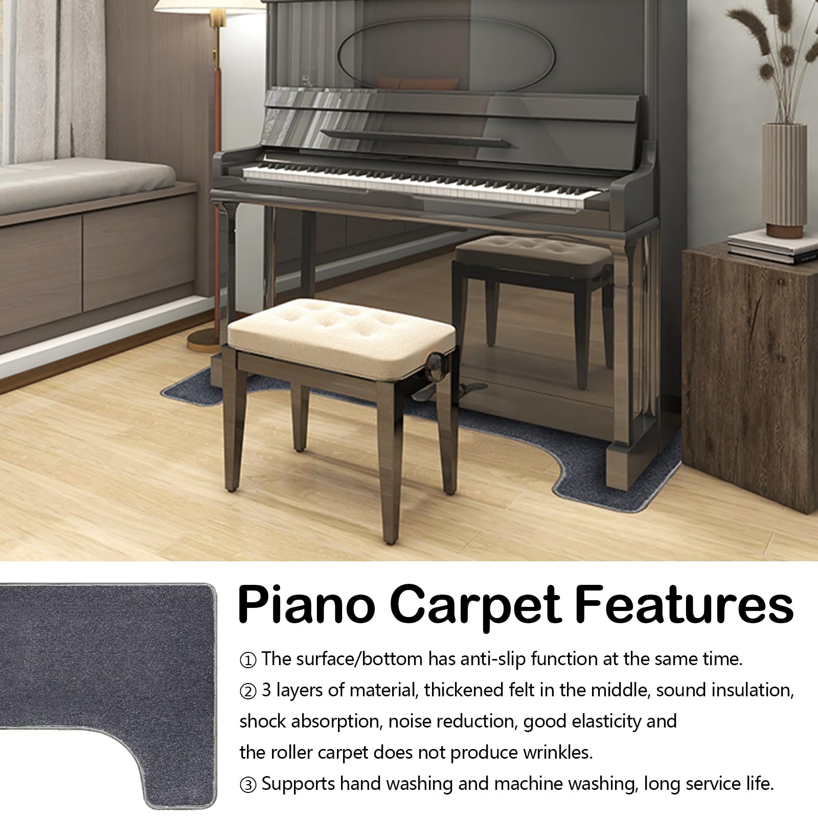 Tapis Piano Acoustique 160x70 cm Antidérapant Isolation Phonique Anti-Vibration pour Sol, Gris