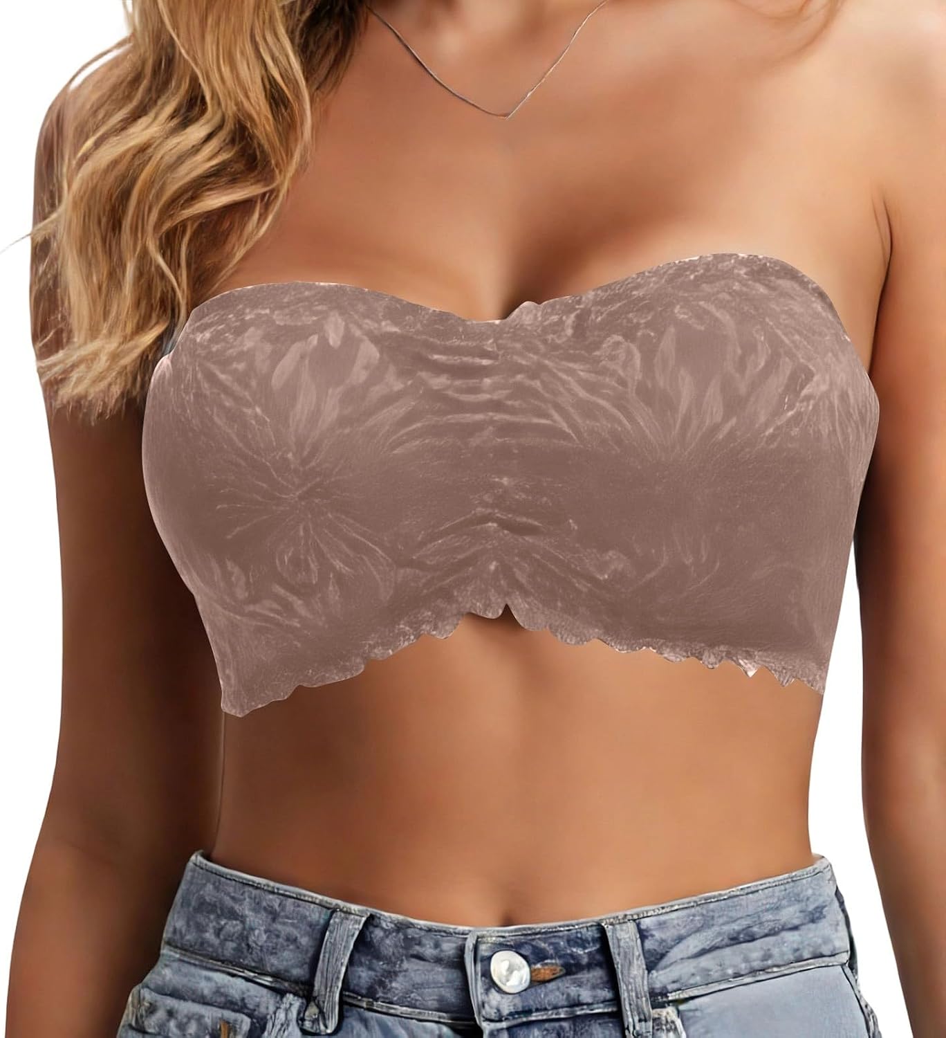 Women's Strapless Bra Lace Seamless Wireless Supportive | Strapless Bra for Women Lace Seamless Wireless Full Coverage Bralette Supportive Breathable Comfortable Workout Daily Bras