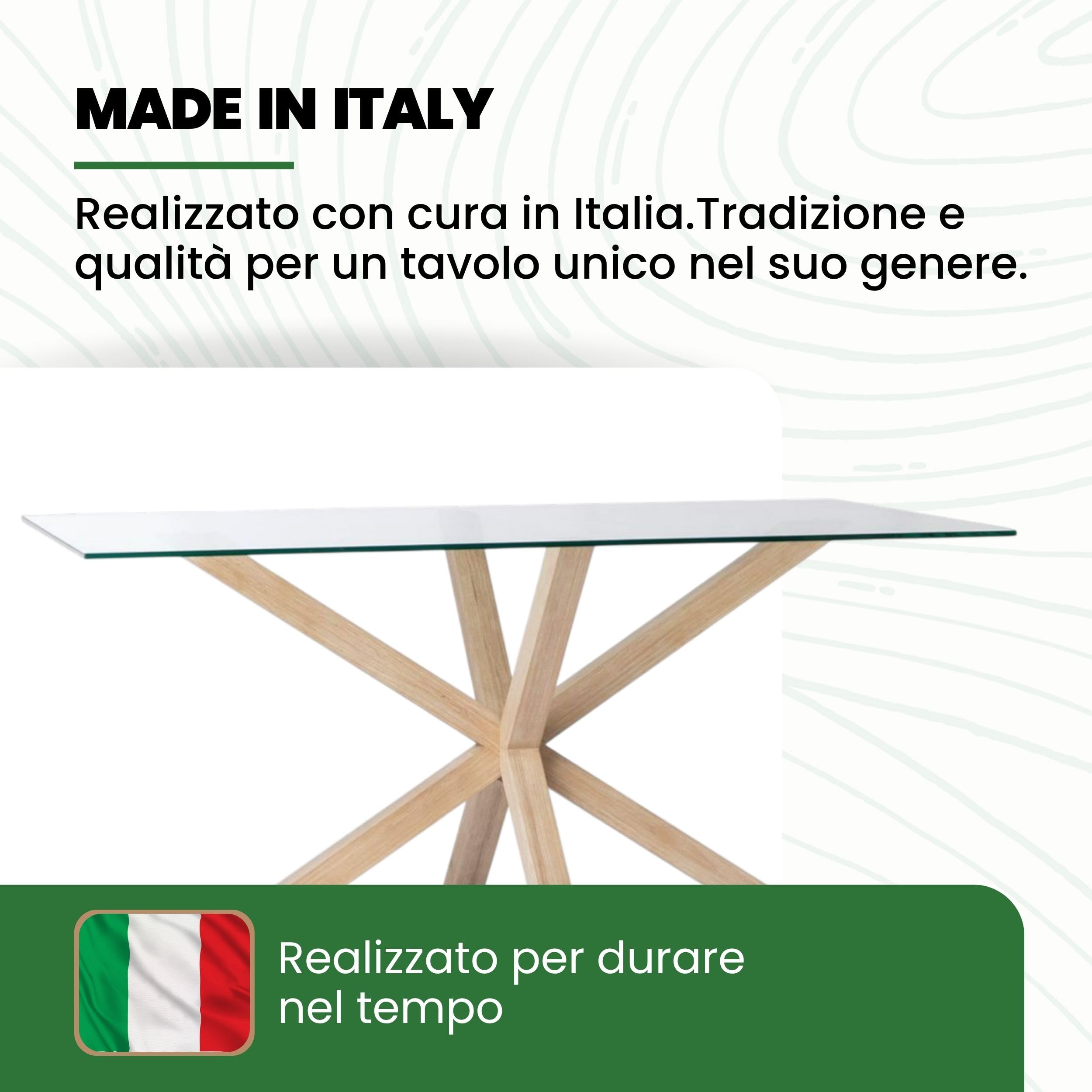 Mar.c.a. Design - Tavolo da Pranzo Rettangolare 160x90x75 cm - Tavolo Sala Da Pranzo con Piano in Vetro Temperato e Struttura in Legno - Made in Italy